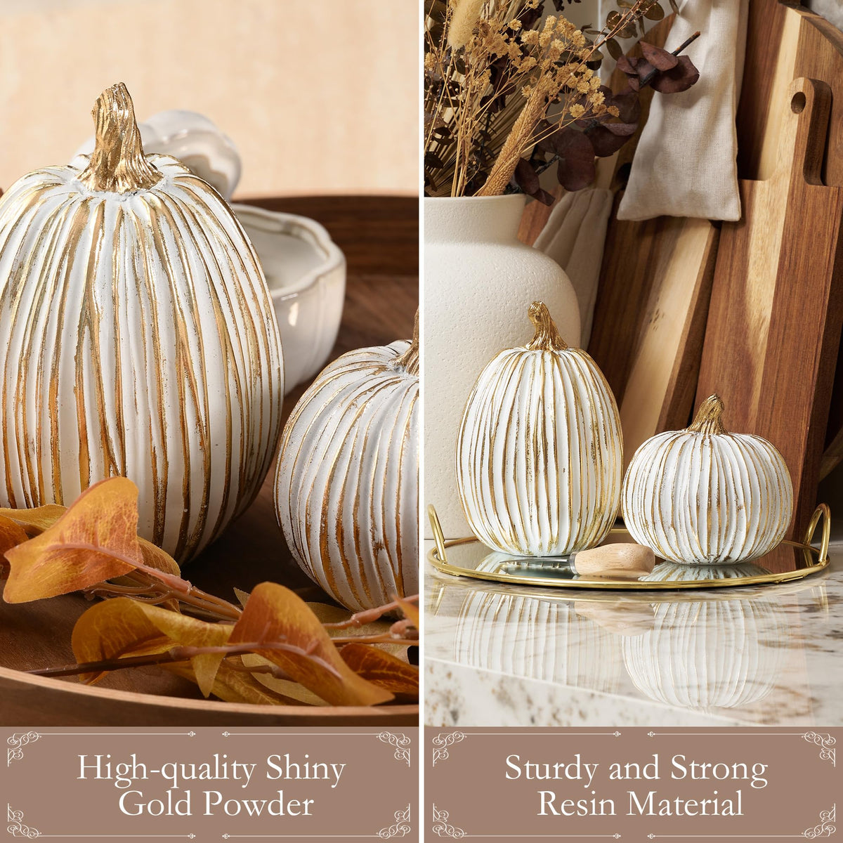 White and Gold Fall Pumpkin Decoration for Table Centerpieces