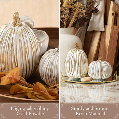 White and Gold Fall Pumpkin Decoration for Table Centerpieces