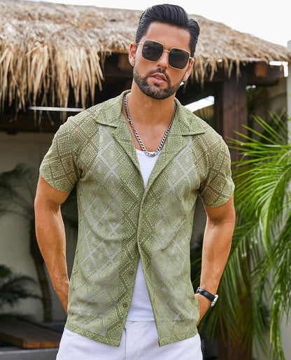 Csqopt Mens Mesh Shirt Short Sleeve Sheer Mesh Tops See Through Tee Mens Rave Clothes Disco Shirt Club Shirts Green M