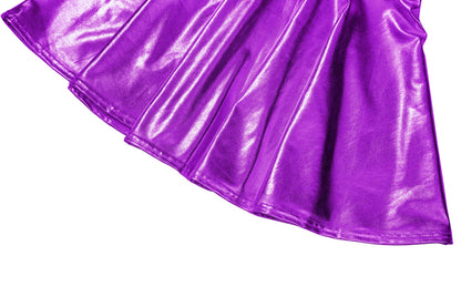 Sissy Shiny Metallic Wet Look Flared Mini Skirt