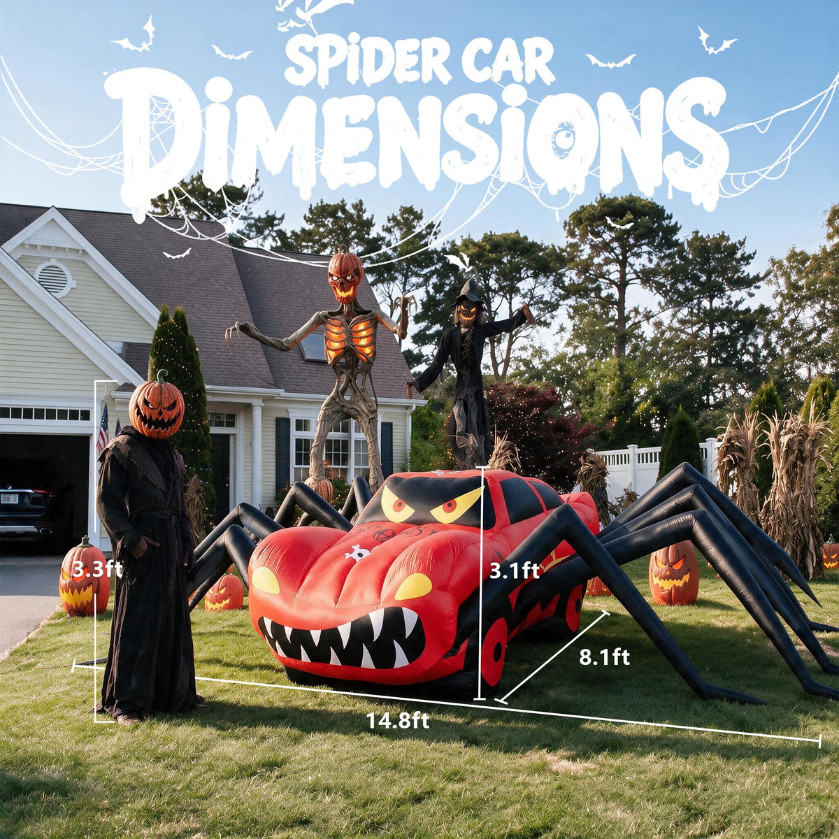 14.8 FT Giant Halloween Inflatables Spider Car Outdoor Decorations