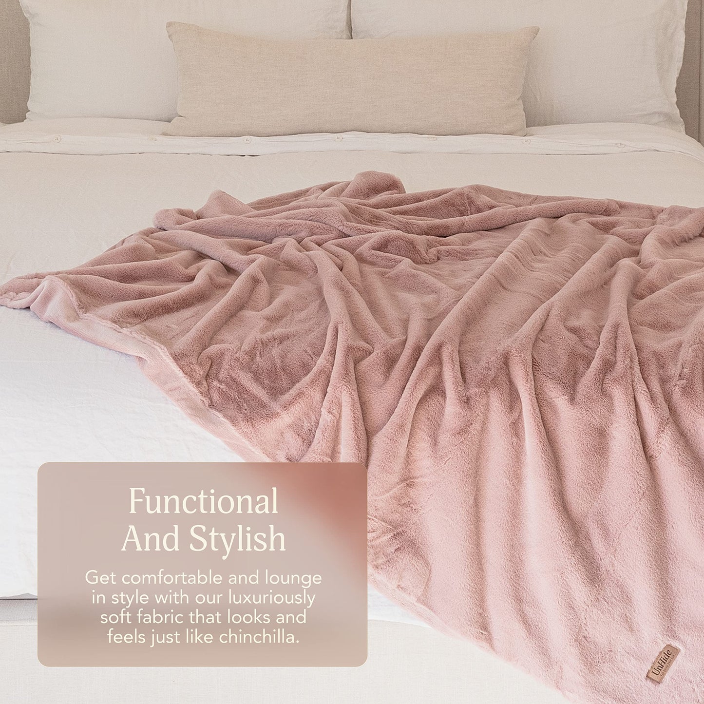 UnHide Cuddle Puddle - Faux Fur Blanket - Oversized, Lightweight, Extra Soft Blanket - Machine Washable - Add a Layer of Softness to Any Bed or Couch - 100” x 100” - Greige