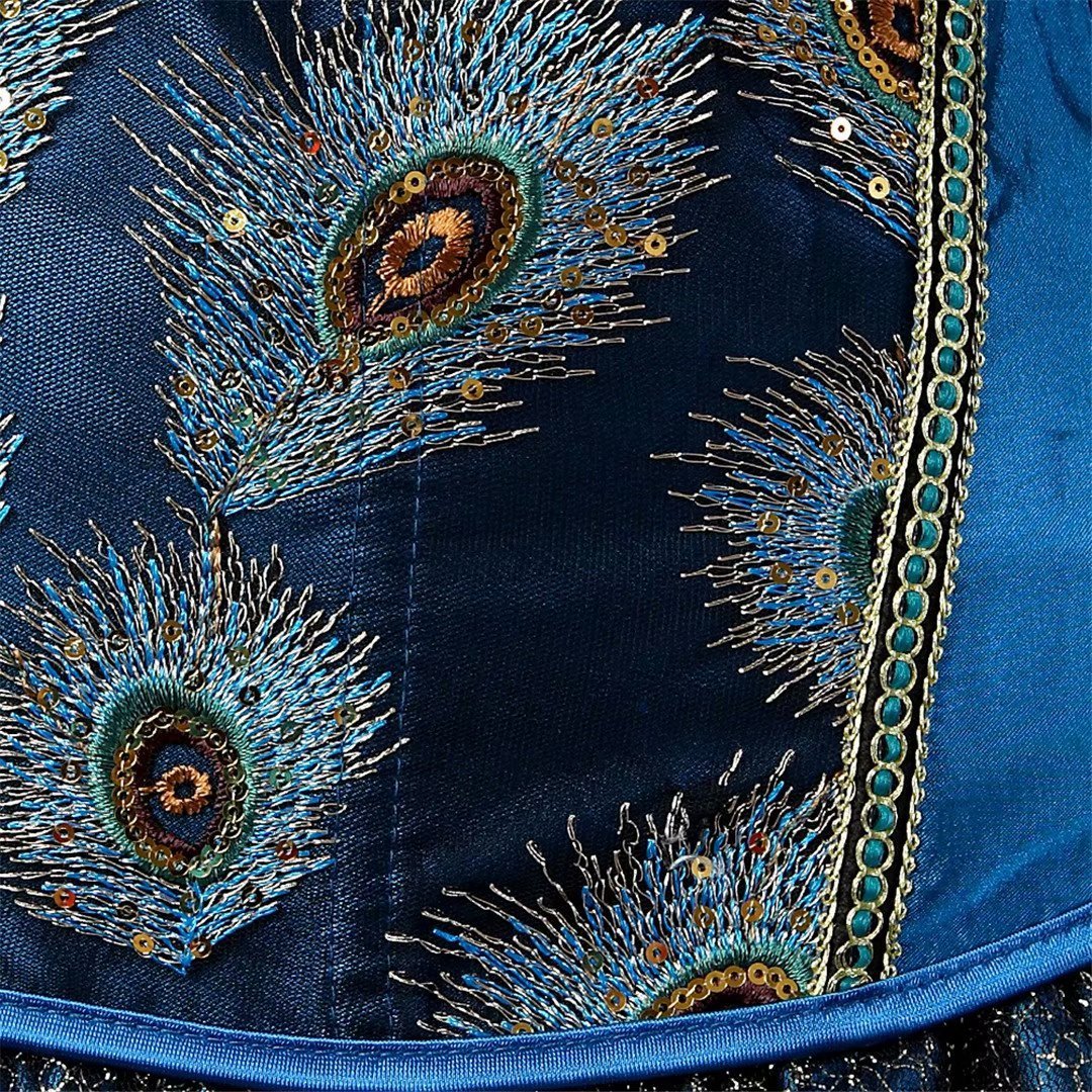 Jutrisujo Corset Top for Women Lingerie Bustier Plus Size Embroidery Peacock Feather Halloween Blue M