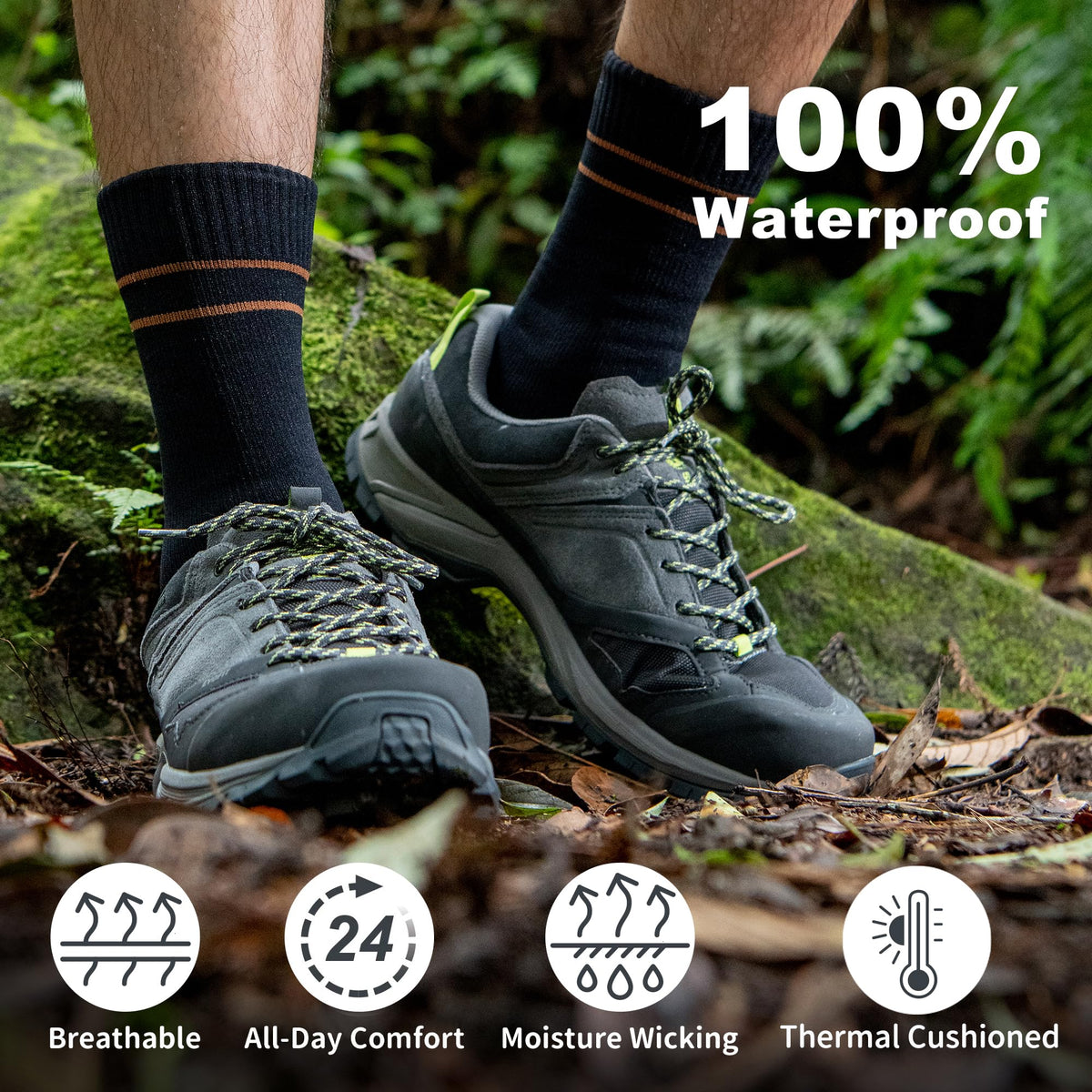 DRYMILE Mountain Waterproof Wool Socks, Warm Cushioned Crew for Hiking