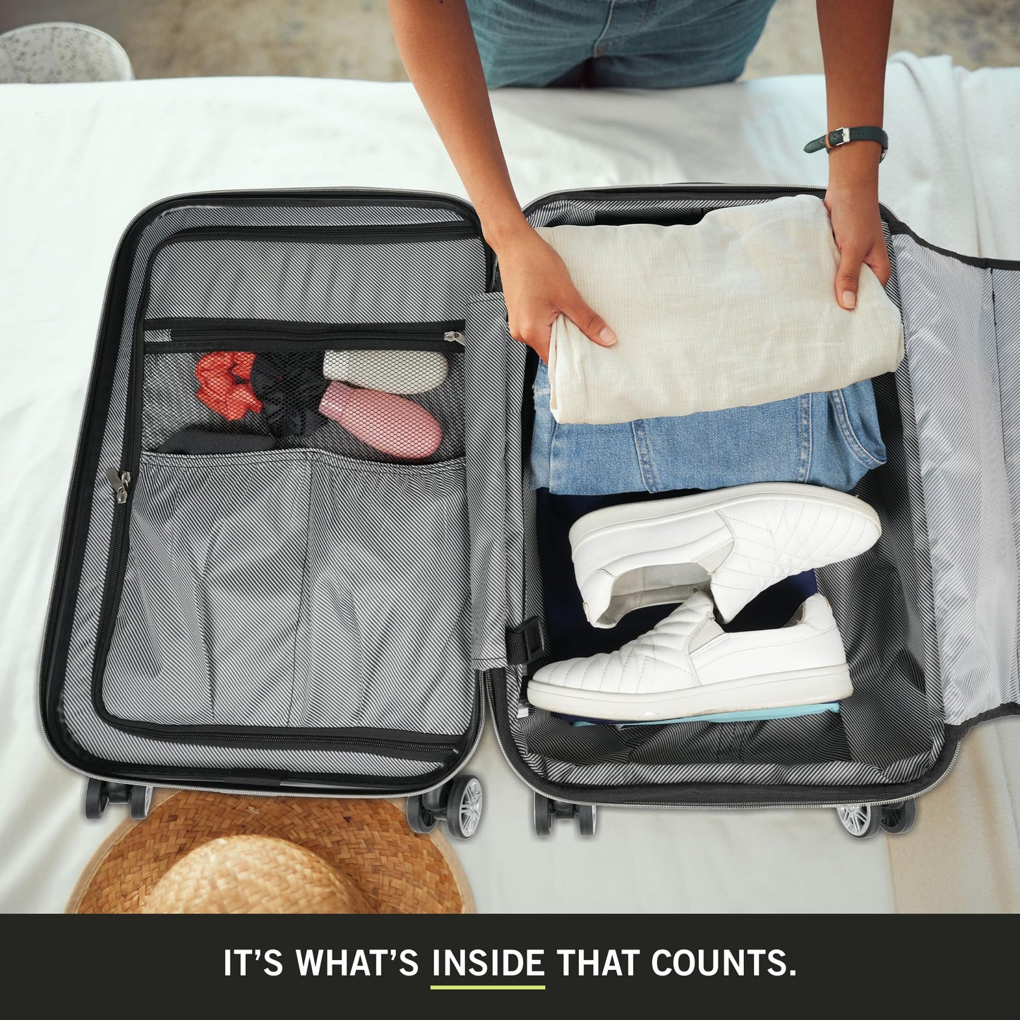 Kenneth Cole REACTION Diamond Tower Collection Lightweight Hardside Expandable 8-Wheel Spinner Travel Luggage, Black, 3-Piece Set (20", 24", & 28")