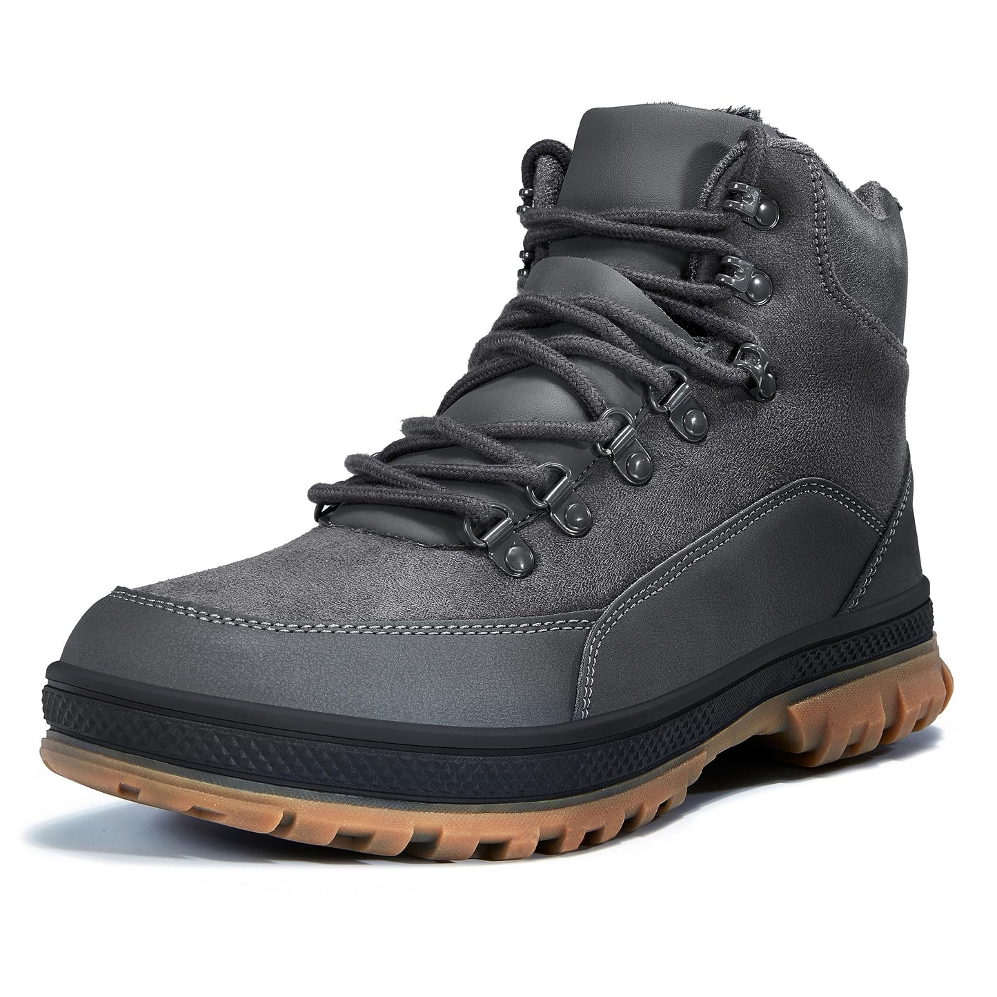 Wondamo Men's Snow Boots Lightweight Waterproof Winter Boots Fur Lined Anti-slip Cold Weather Shoes, Dark Grey, 13 US Men