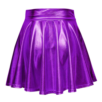 Sissy Shiny Metallic Wet Look Flared Mini Skirt