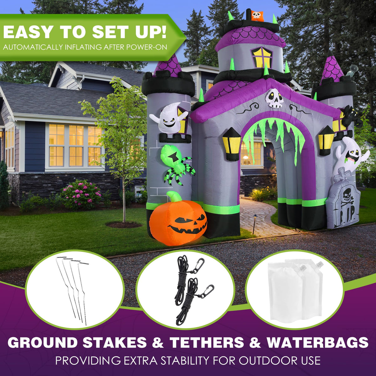 Halloween Inflatables Giant 12.5 FT Haunted House Castle Archway Outdoor Decorations, Large Halloween Arch Blow Up Yard Decorations for Front Lawn Garden Decor