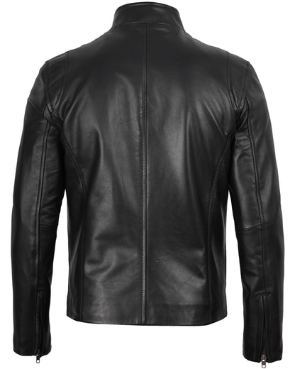 fjackets Leather Black Jacket Men - Real Lambskin Clinton Black Leather Jackets For Men's | [1100446] 2XL