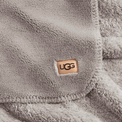 UGG Whitecap Fleece Throw Blanket, Soft Fluffy Blankets for Couch or Bed, Home Decor, Luxury Plush Throw, Machine Washable, 50-inch x 70-inch, Light Grey Seal