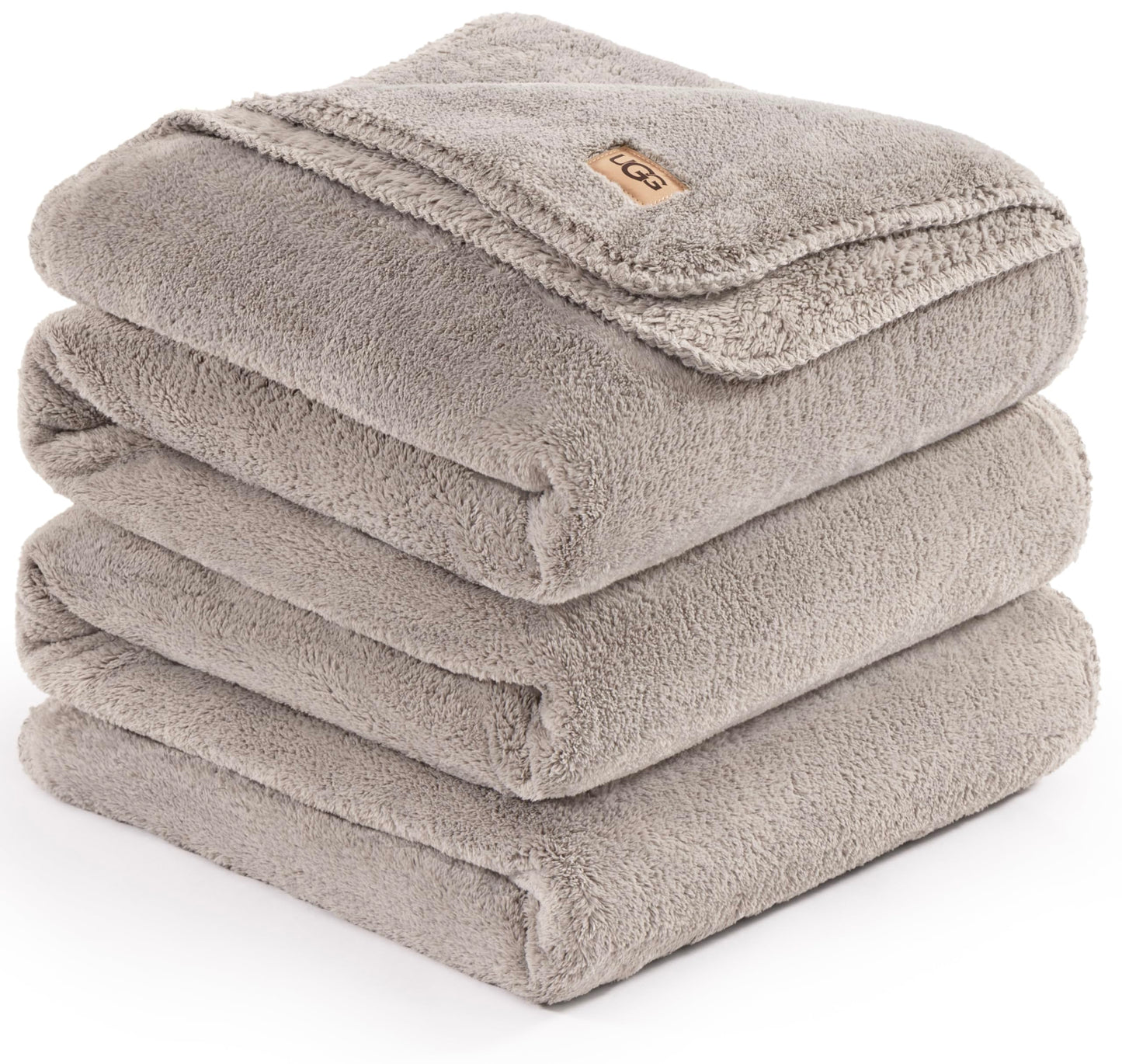 UGG Plush Cal King/King Blanket for Bed, Fleece Cozy Soft Blanket, Luxury Warm Extra Large Throw for Couch, Washable Hypoallergenic Bedding Essentials, 110" x 90", Seal Grey (Whitecap)