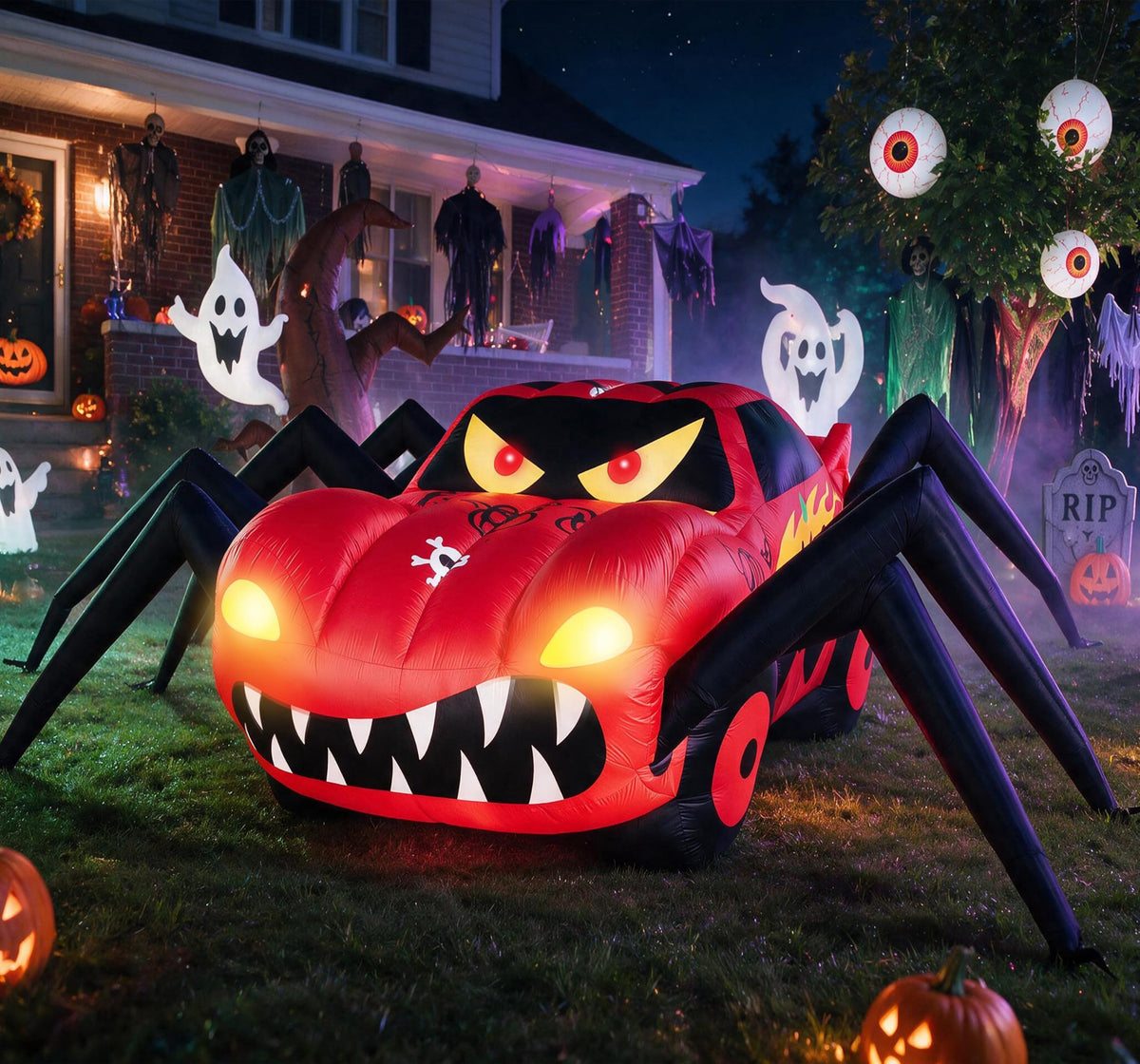 14.8 FT Giant Halloween Inflatables Spider Car Outdoor Decorations