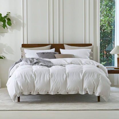 EVERLY 100% Pure Linen Duvet Cover Set Oversized King Size 120X98Inch 3pcs (1 Duvet Cover,2 Pillowcases) Soft and Breathable for All Season with Coconut Button Closure,Suitable for Hot Sleepers-White