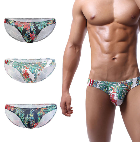 3 Pack Men's Spandex Swim Low Rise Sport Bikini Triangle Briefs Underwear Black White Navy Blue XL