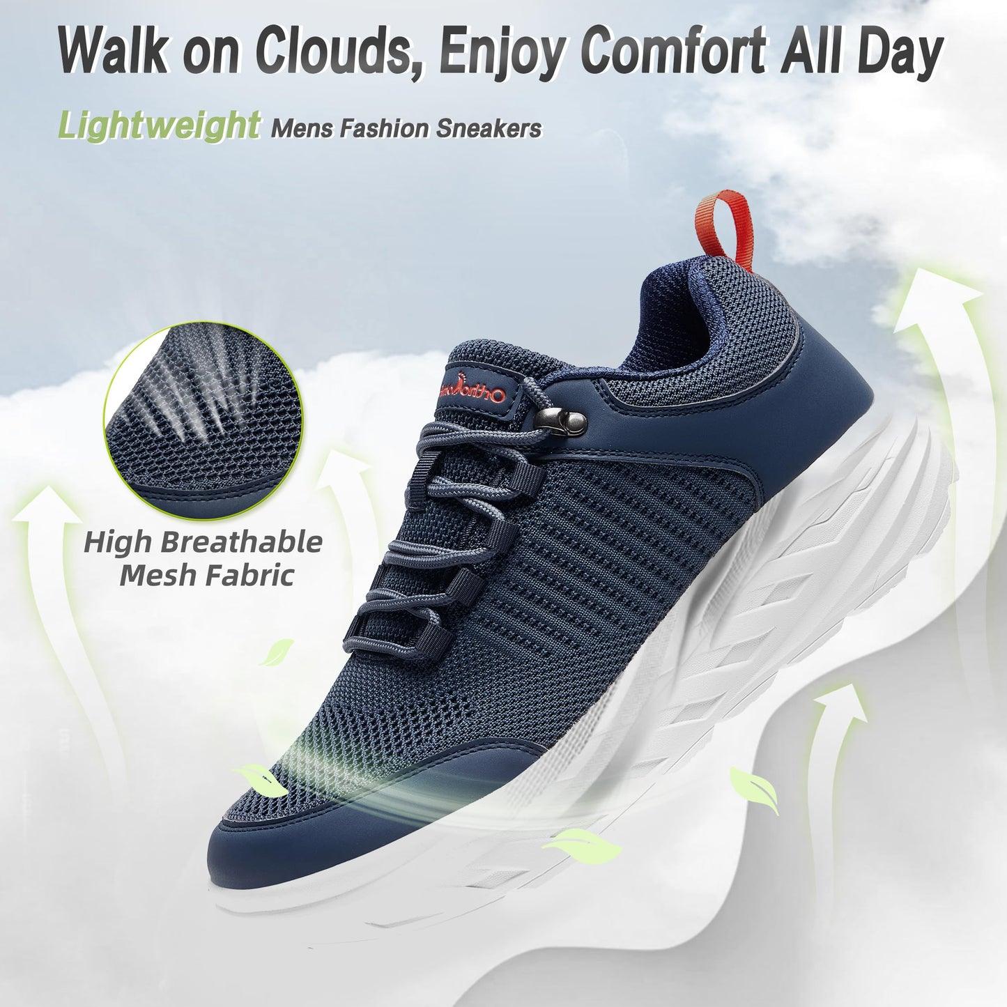 Men's Orthopedic Diabetic Wide Walking Shoes: Adjustable Fit Arch Support Ergonomic Lightweight Cycling Sneakers, Breathable Plantar Fasciitis Orthotic Foot Pain Relief Leisure Shoes Dark Blue Size 8