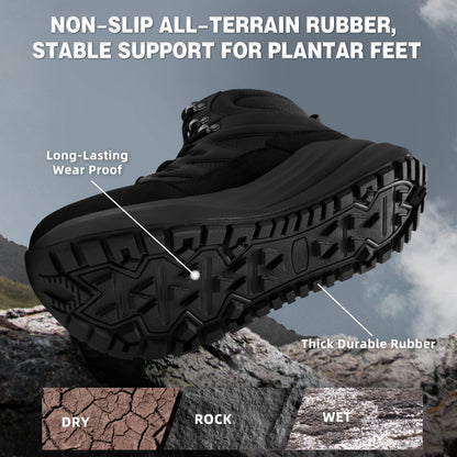 OrthoComfoot Men's Orthopedic Wide Waterproof Hiking Boots: Arch Support Plantar Fasciitis Ankle Support Mid Trekking Boots, Orthotic Non Slip Trail Shoes for Foot & Heel Pain Relief, Black, Size 12