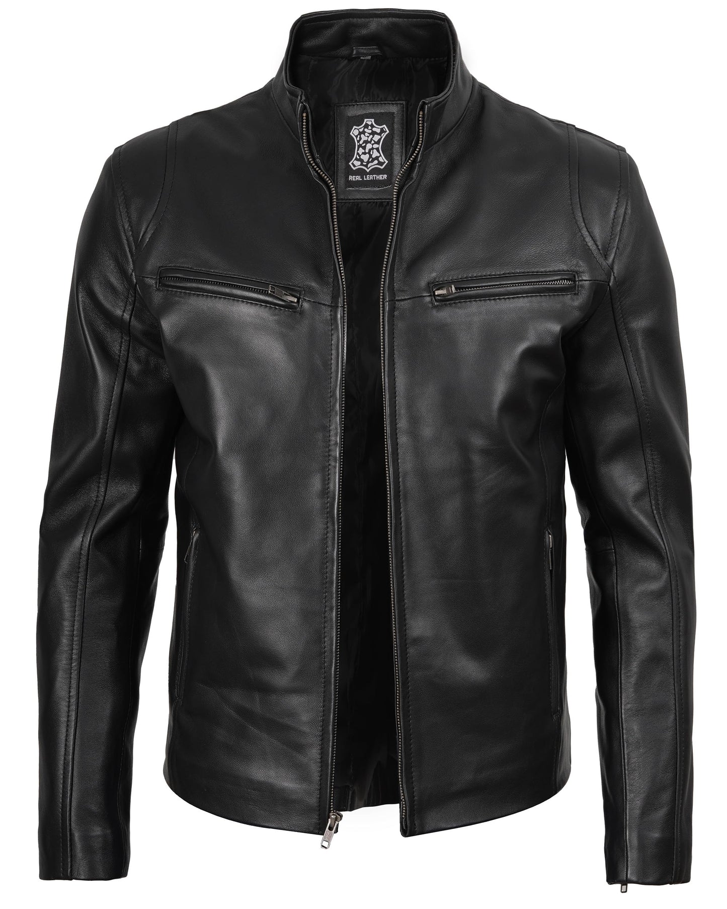 fjackets Leather Black Jacket Men - Real Lambskin Clinton Black Leather Jackets For Men's | [1100442] S