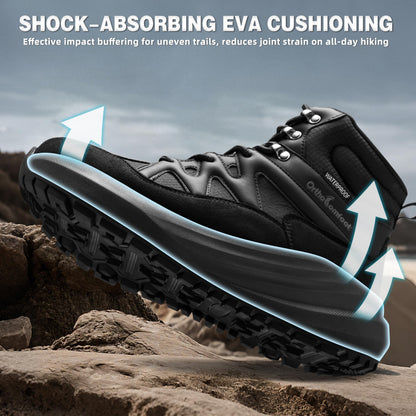 OrthoComfoot Men's Orthopedic Wide Waterproof Hiking Boots: Arch Support Plantar Fasciitis Ankle Support Mid Trekking Boots, Orthotic Non Slip Trail Shoes for Foot & Heel Pain Relief, Black, Size 12