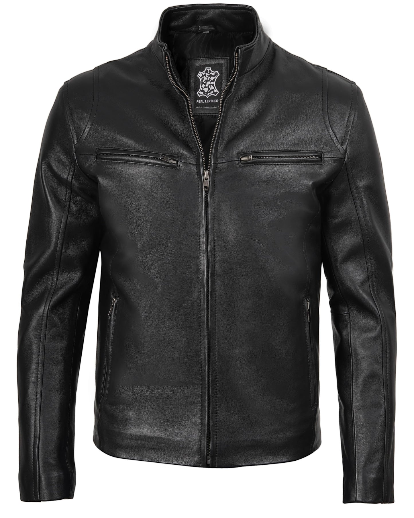 fjackets Leather Black Jacket Men - Real Lambskin Clinton Black Leather Jackets For Men's | [1100442] S