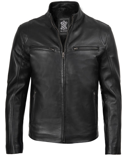 fjackets Leather Black Jacket Men - Real Lambskin Clinton Black Leather Jackets For Men's | [1100442] S