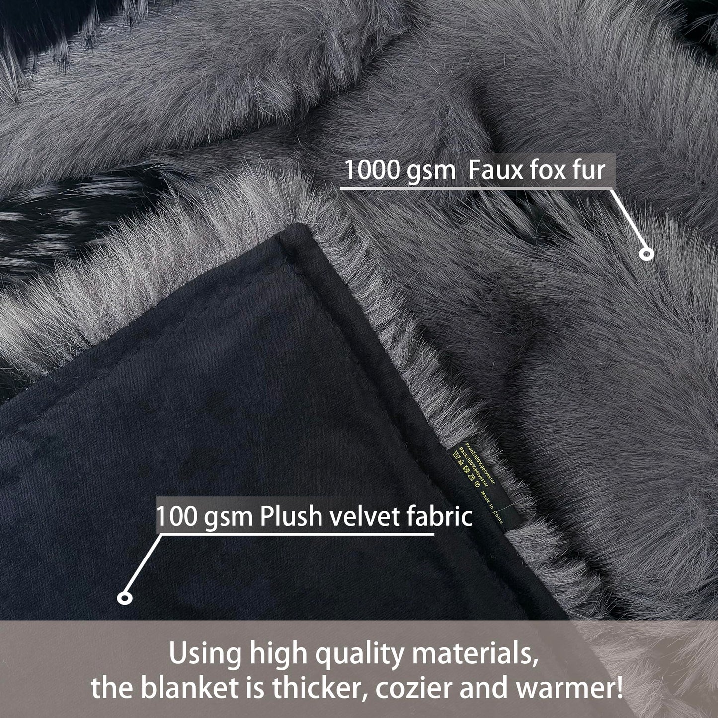 Fox Faux Fur Luxury Throw Blanket - Super Warm, Elegant & Cozy - 74"x90" Grey Washable Plush Blanket for Couch, Armchair & Bed