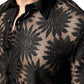 JOGAL Mens Floral Lace Shirt See Through Casual Button Down Shirts Dull Black X-Large