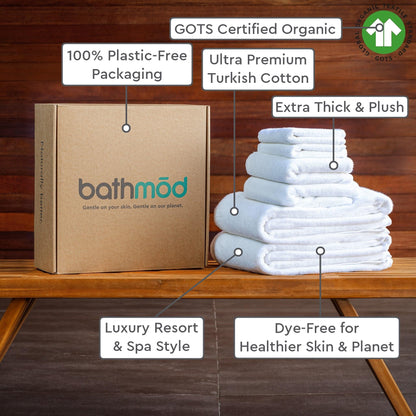 Luxury Bath Towel Set - 6 Pieces, Ultra Plush, GOTS Certified Organic - 2 Bath, 2 Hand, 2 Washcloths - Turkish Cotton Towels, Hotel Quality Towels, White Luxury Towel