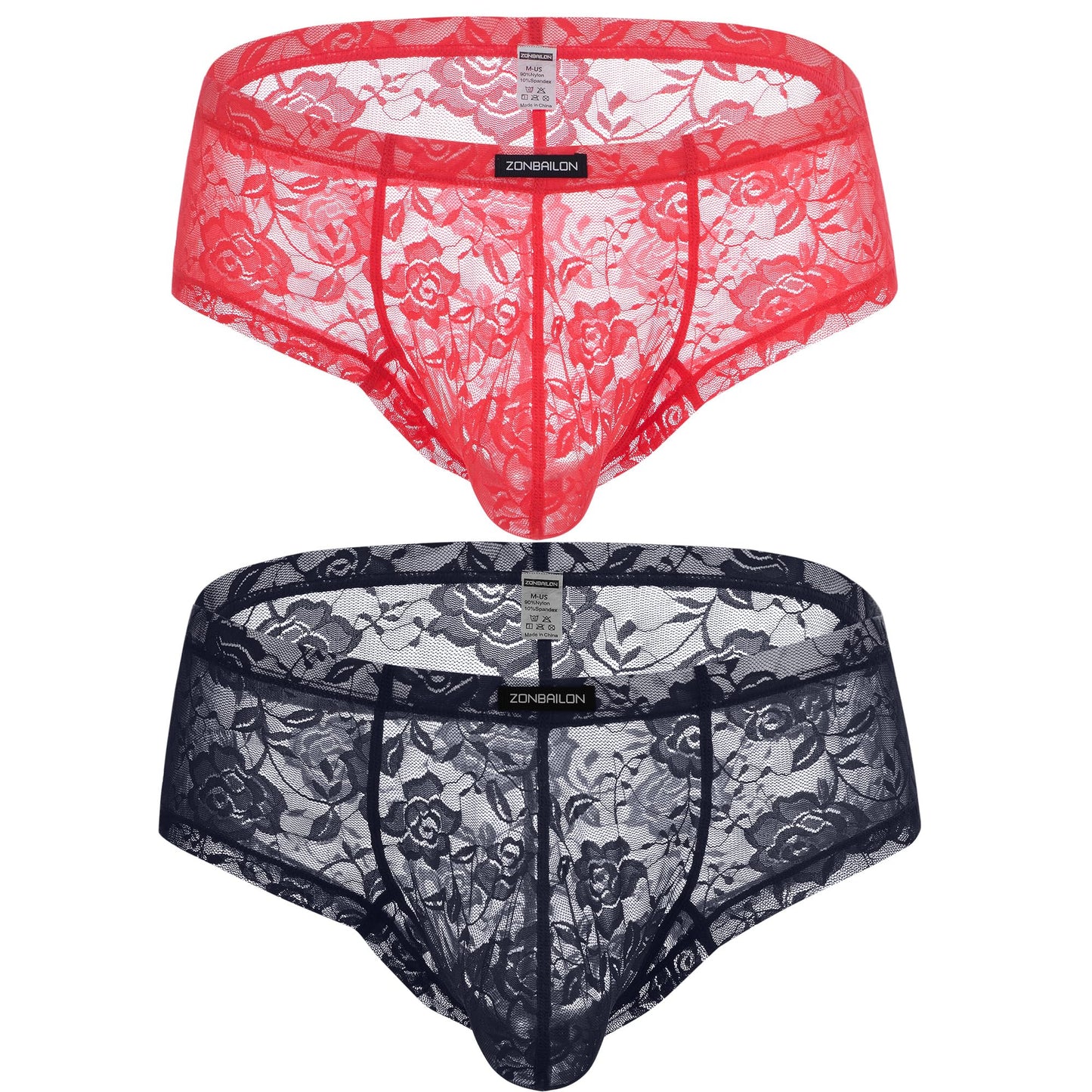 ZONBAILON Men's Lace Bikini Briefs - Sheer Underwear Pouch Silk Boxers Breathable Panties