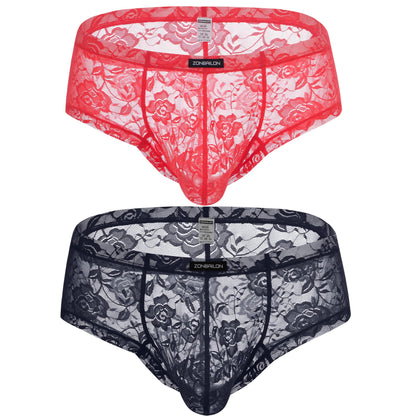 ZONBAILON Men's Lace Bikini Briefs - Sheer Underwear Pouch Silk Boxers Breathable Panties