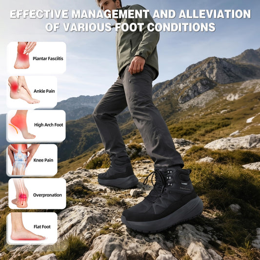 OrthoComfoot Men's Orthopedic Wide Waterproof Hiking Boots: Arch Support Plantar Fasciitis Ankle Support Mid Trekking Boots, Orthotic Non Slip Trail Shoes for Foot & Heel Pain Relief, Black, Size 12