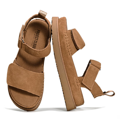 Project Cloud 100% Genuine Leather Platform Sandals For Women-Memory Foam Insole Slip Resistant Chunky Womens Sandals with adjustable straps-Wedge Sandals for Women 2026 (Bronzestar, CHSTNUTSDE,8.5M)