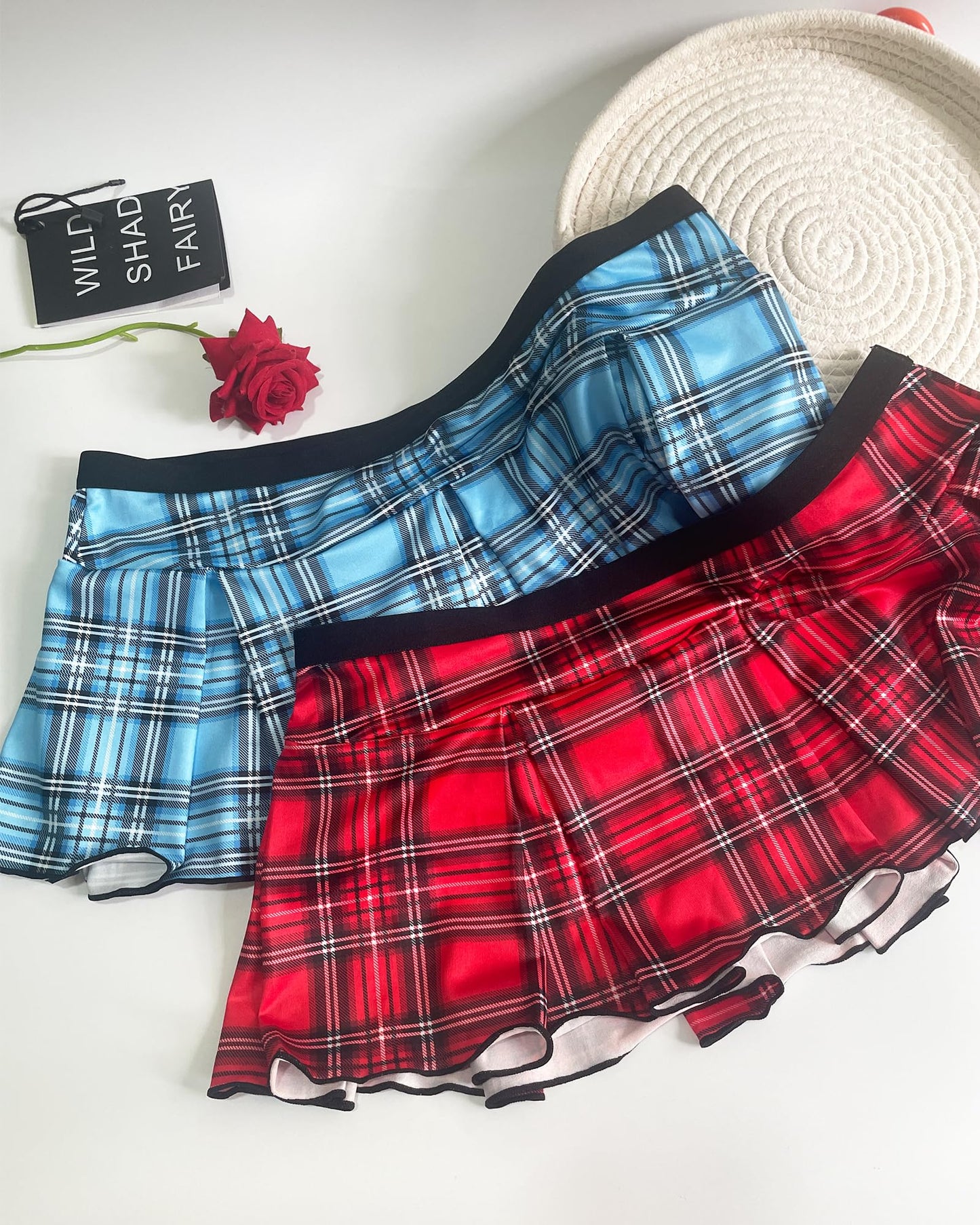 Men's Mini Plaid Skirt, Sexy Costume Pleated Skirt Sissy Lingerie Outfits for Schoolgirl Role-Playing (US, Alpha, One Size, Regular, Regular, Red)