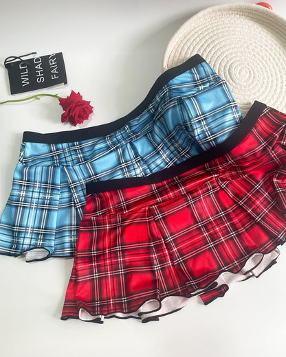 Men's Mini Plaid Skirt, Sexy Costume Pleated Skirt Sissy Lingerie Outfits for Schoolgirl Role-Playing (US, Alpha, One Size, Regular, Regular, Red)