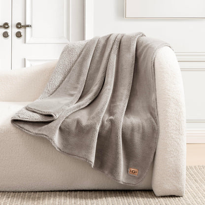 UGG Whitecap Fleece Throw Blanket, Soft Fluffy Blankets for Couch or Bed, Home Decor, Luxury Plush Throw, Machine Washable, 50-inch x 70-inch, Light Grey Seal