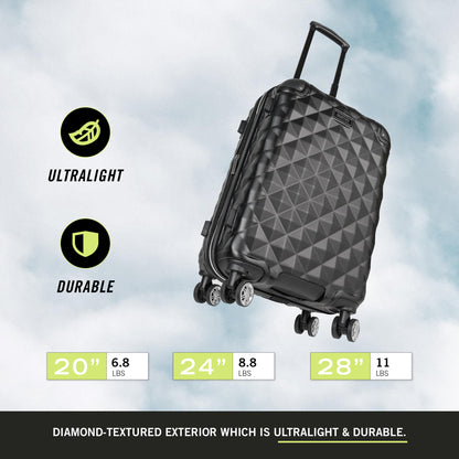 Kenneth Cole REACTION Diamond Tower Collection Lightweight Hardside Expandable 8-Wheel Spinner Travel Luggage, Black, 3-Piece Set (20", 24", & 28")