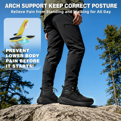 OrthoComfoot Men's Orthopedic Wide Waterproof Hiking Boots: Arch Support Plantar Fasciitis Ankle Support Mid Trekking Boots, Orthotic Non Slip Trail Shoes for Foot & Heel Pain Relief, Black, Size 12