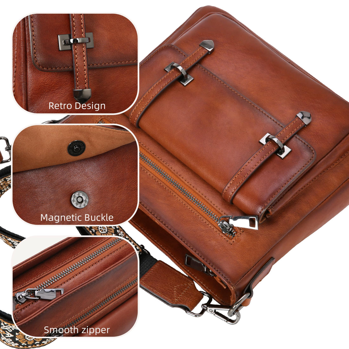 Iswee Brown Purse Genuine Leather Crossbody Bag for Women Shoulder Handbag