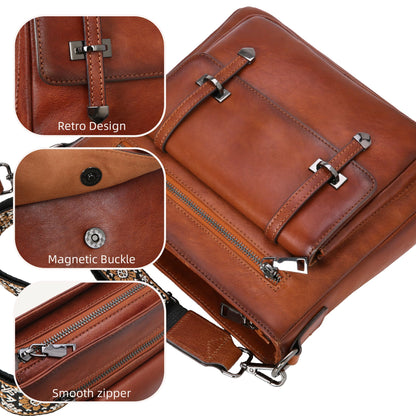 Iswee Brown Purse Genuine Leather Crossbody Bag for Women Shoulder Handbag