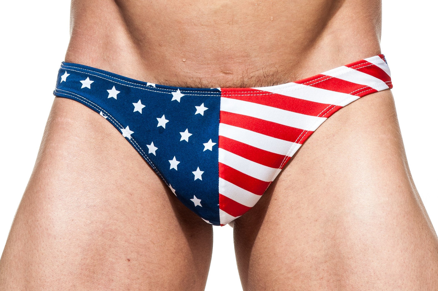 Gary Majdell Sport Men's USA American Flag Thong Swimsuit Stars and Stripes Large
