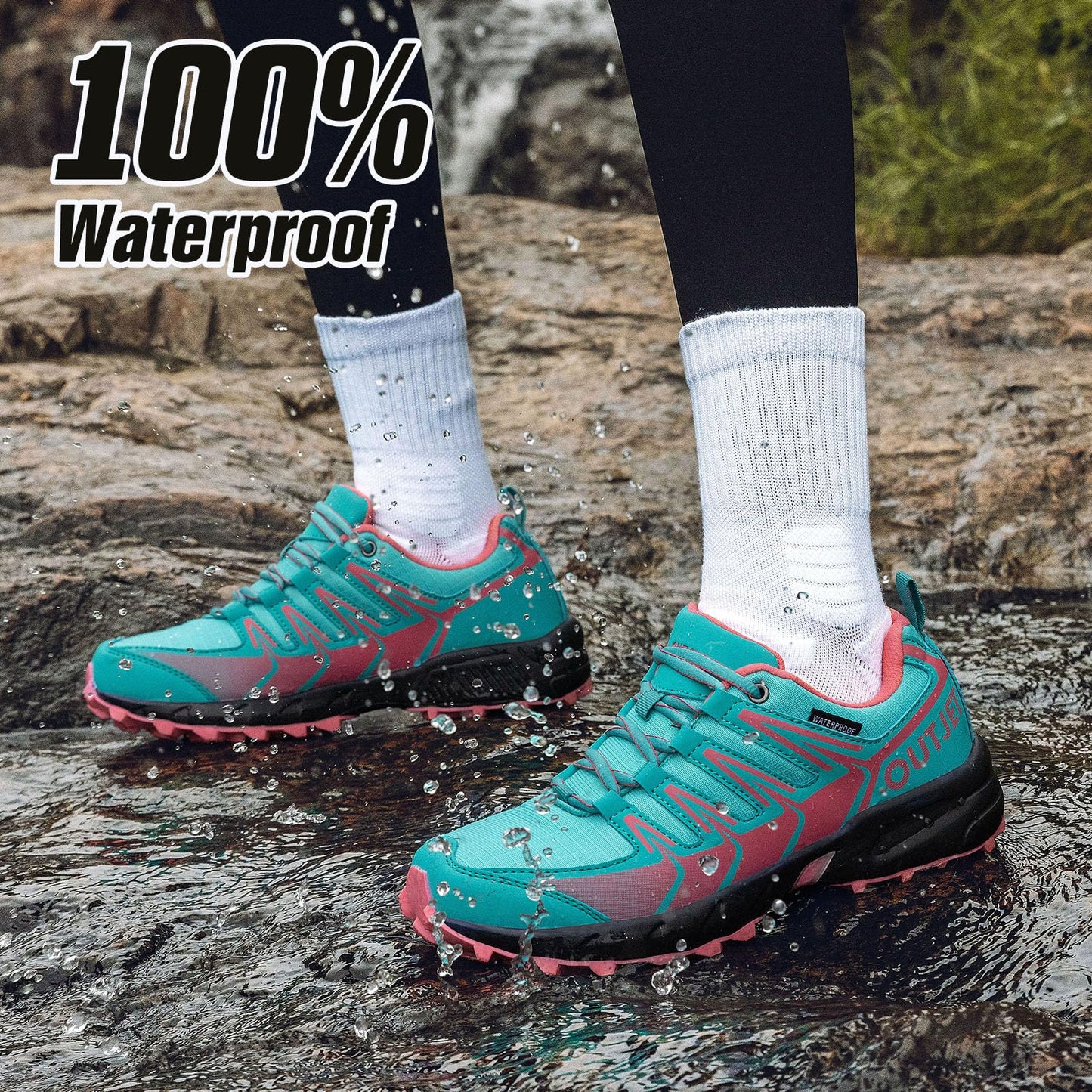OUTJET Women's Waterproof Hiking Shoes Lightweight Pink