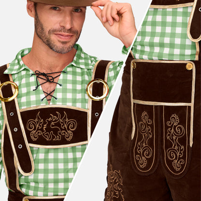 Spooktacular Creations Men Lederhosen Oktoberfest Outfit Costume, 5 Pack German Bavarian Costume Set with Hat Shirt Socks for Halloween Beer Festival - Oktoberfest - Octoberfest