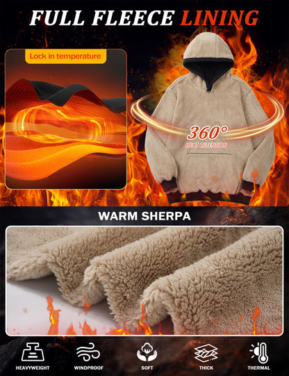 MAGCOMSEN Men's Hoodies Fleece Winter Warm Sherpa Athletic Work Heavy Thick Pullover Hoodie Sweatshirts Black