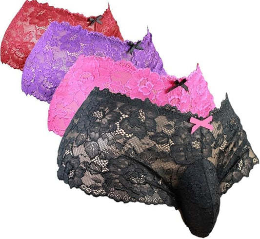 aishani Men's Lingerie Style Underwear - Soft Lace Pouch Briefs Panties,Breathable & Supportive for Everyday Wear,Large