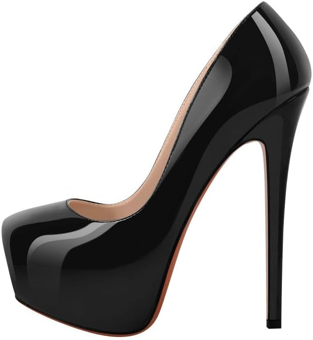 Richealnana Women's Platform Stiletto High Heel Pumps Sky High Round Toe Slip On Classic Pumps for Party Prom Dress 6 Inch Pull On Black US 14