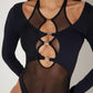 Fashion Bodysuit - Sheer Mesh - Black - Clubwear