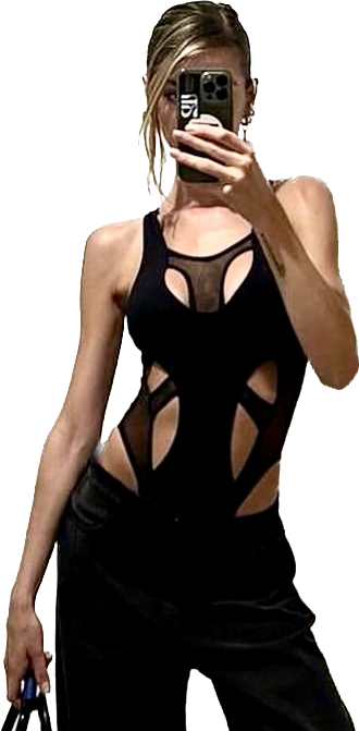 Fashion Bodysuit -Sheer Mesh Back