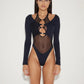 Fashion Bodysuit - Sheer Mesh - Black - Clubwear