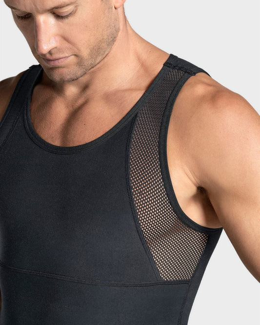 Stretch cotton moderate compression shaper tank with mesh cutouts