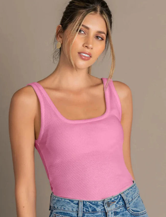 Casual Style - Ribbed Tank Top - U-Neck