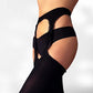 Mila Marutti Suspender Pantyhose Nylons Stockings with Garter Belt (L, Black)